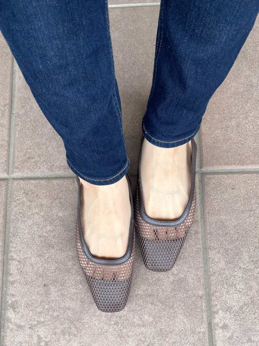 スクエアトゥ フィッシュネット  ミュール レディース