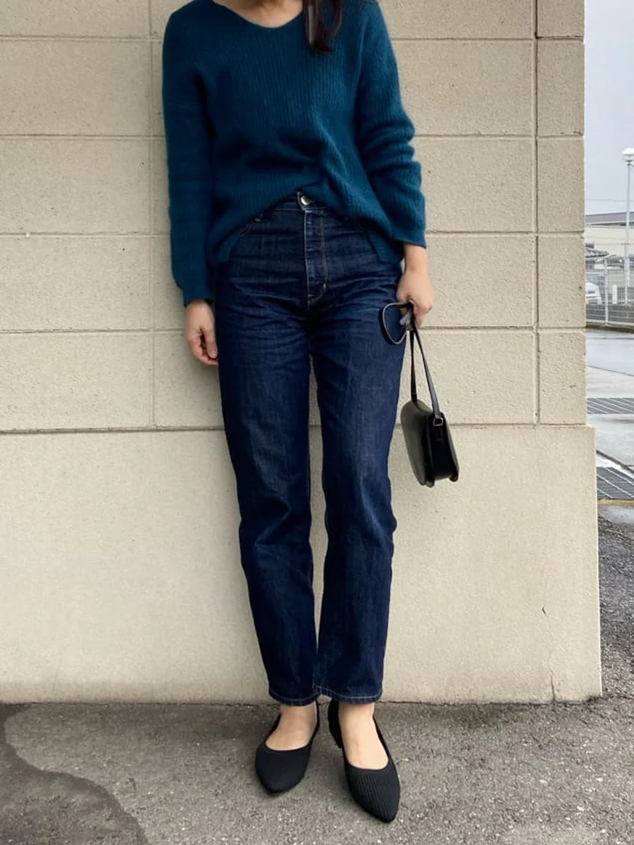 ポインテッドトゥ ローヒール ニットパンプス レディース